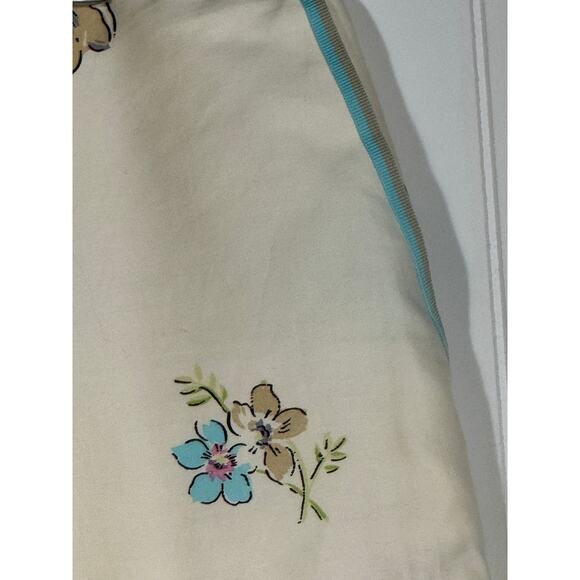 Oscar de la Renta Size 14 Wide Leg Crop Pants Cream Turquoise Floral Print Lined - Picture 4 of 7